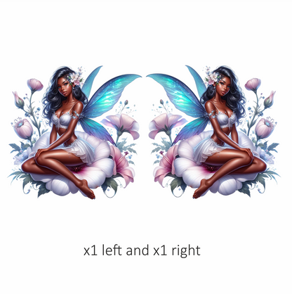 Fairy Woman Blue Wings Flowers Vinyl Sticker Decal