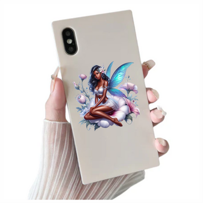 Fairy Woman Blue Wings Flowers Vinyl Sticker Decal