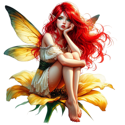 Red Fairy Yellow Flower Green Wings Vinyl Sticker Decal