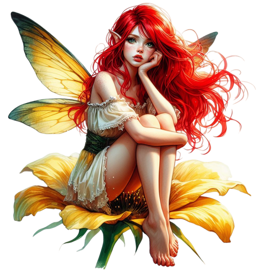 Red Fairy Yellow Flower Green Wings Vinyl Sticker Decal