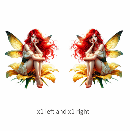 Red Fairy Yellow Flower Green Wings Vinyl Sticker Decal