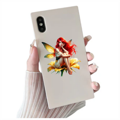 Red Fairy Yellow Flower Green Wings Vinyl Sticker Decal