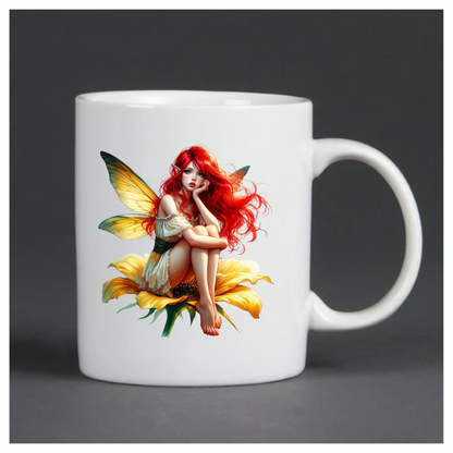 Red Fairy Yellow Flower Green Wings Vinyl Sticker Decal