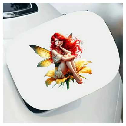 Red Fairy Yellow Flower Green Wings Vinyl Sticker Decal