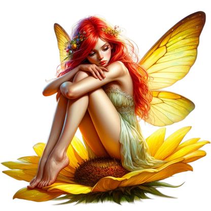 Fairy Red Yellow Wings Flower Vinyl Sticker Decal
