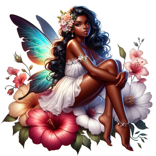 Fairy Dark Wings White Flowers Vinyl Sticker Decal