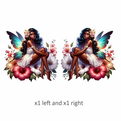 Fairy Dark Wings White Flowers Vinyl Sticker Decal