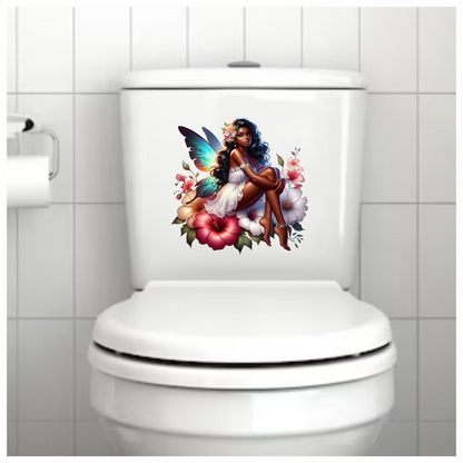 Fairy Dark Wings White Flowers Vinyl Sticker Decal