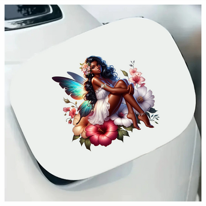 Fairy Dark Wings White Flowers Vinyl Sticker Decal