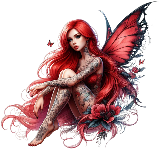 Red Fairy Wings Flowers Sitting Vinyl Sticker Decal