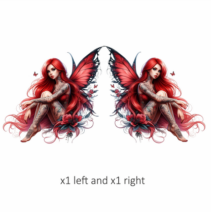 Red Fairy Wings Flowers Sitting Vinyl Sticker Decal