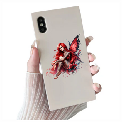Red Fairy Wings Flowers Sitting Vinyl Sticker Decal