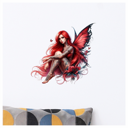 Red Fairy Wings Flowers Sitting Vinyl Sticker Decal