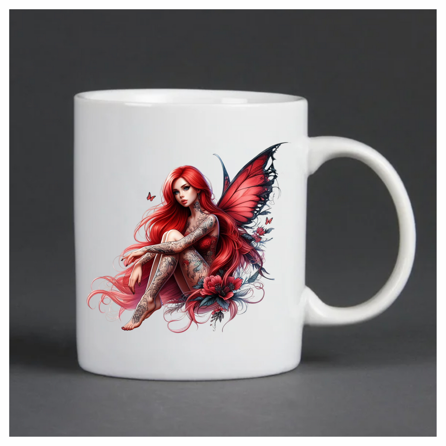 Red Fairy Wings Flowers Sitting Vinyl Sticker Decal
