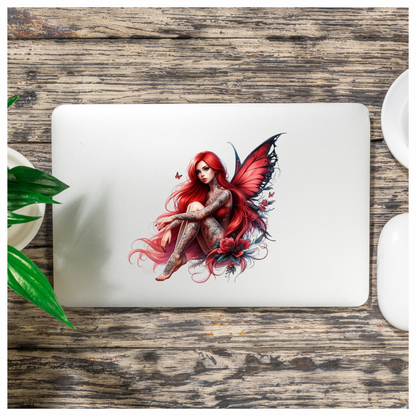 Red Fairy Wings Flowers Sitting Vinyl Sticker Decal