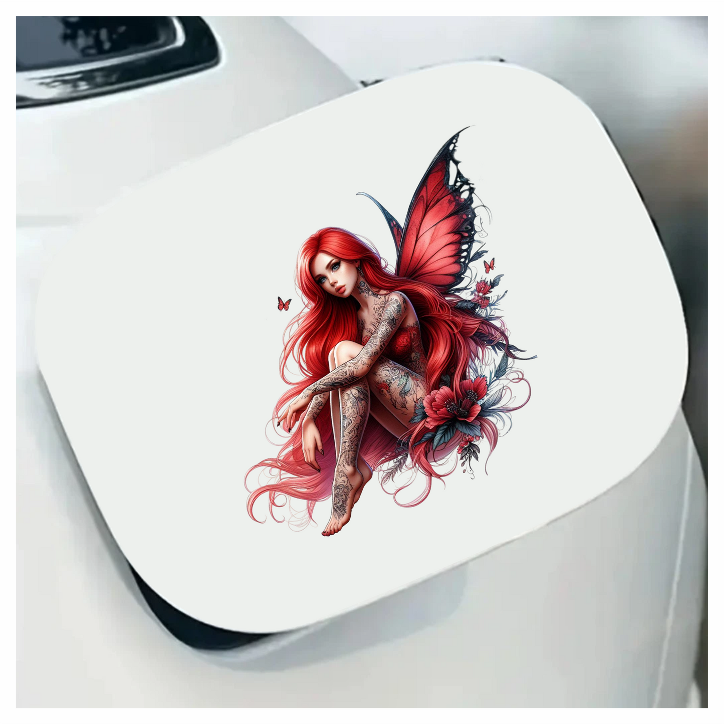 Red Fairy Wings Flowers Sitting Vinyl Sticker Decal
