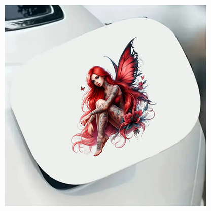 Red Fairy Wings Flowers Sitting Vinyl Sticker Decal