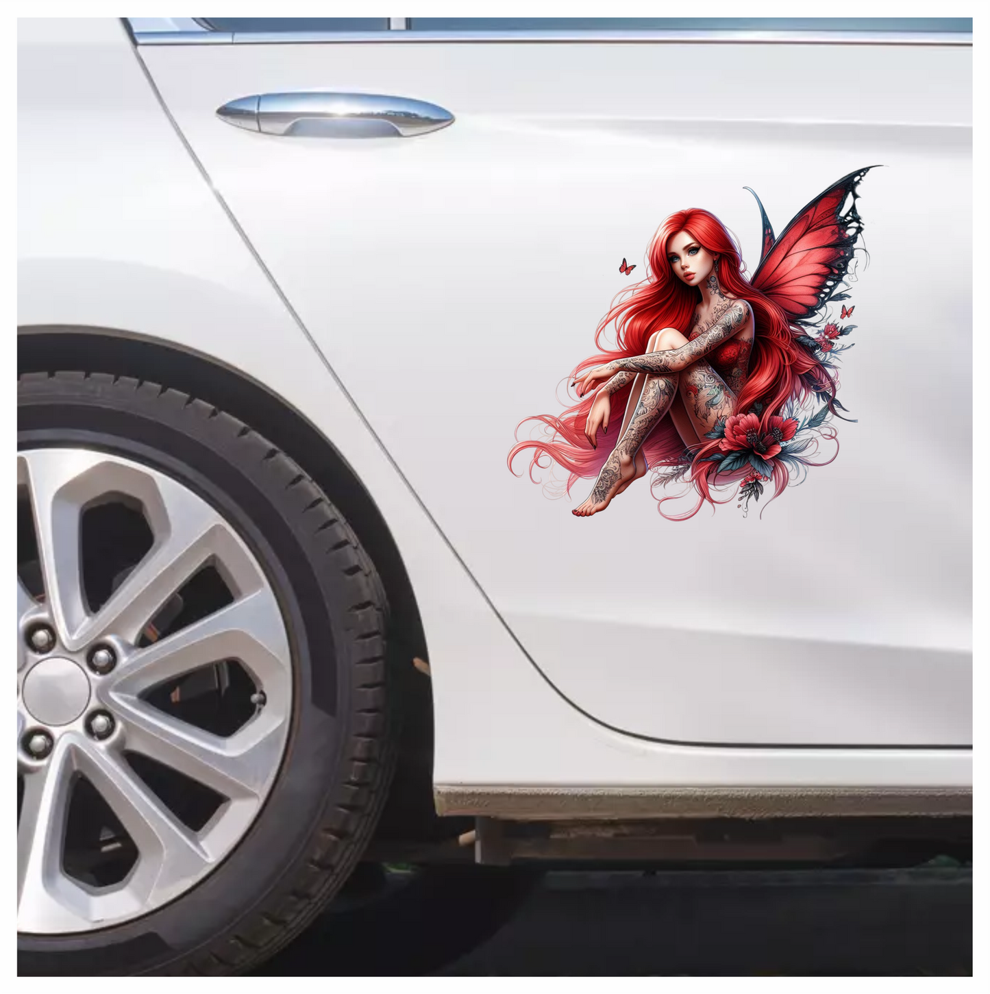 Red Fairy Wings Flowers Sitting Vinyl Sticker Decal