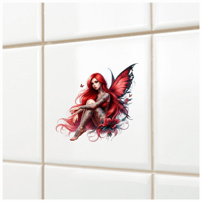 Red Fairy Wings Flowers Sitting Vinyl Sticker Decal