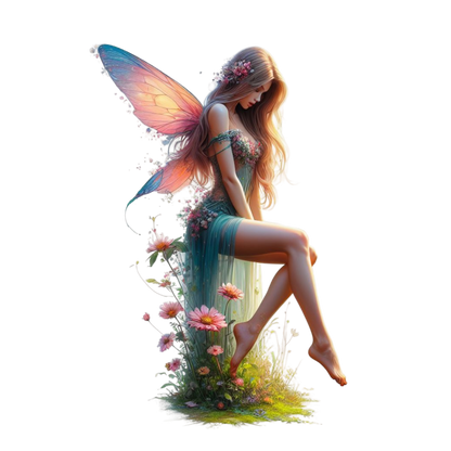 Fairy Pink Wings Green Dress Flowers Vinyl Sticker Decal