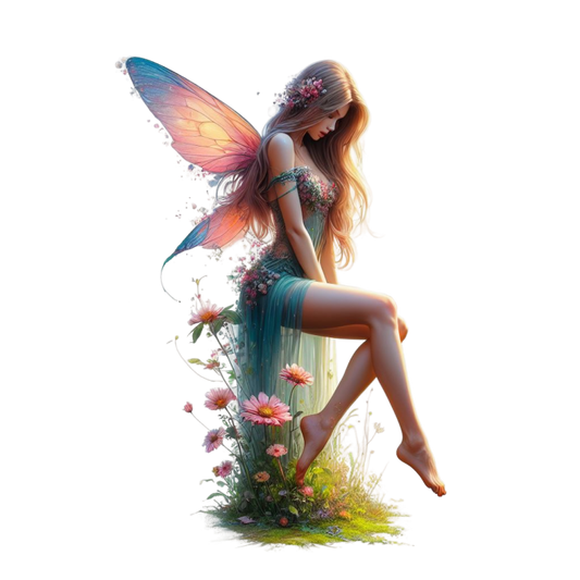 Fairy Pink Wings Green Dress Flowers Vinyl Sticker Decal