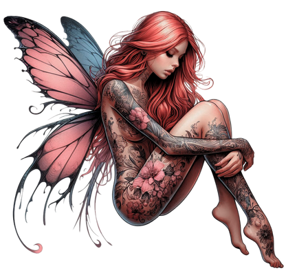 Red Fairy Wings Sitting Vinyl Sticker Decal