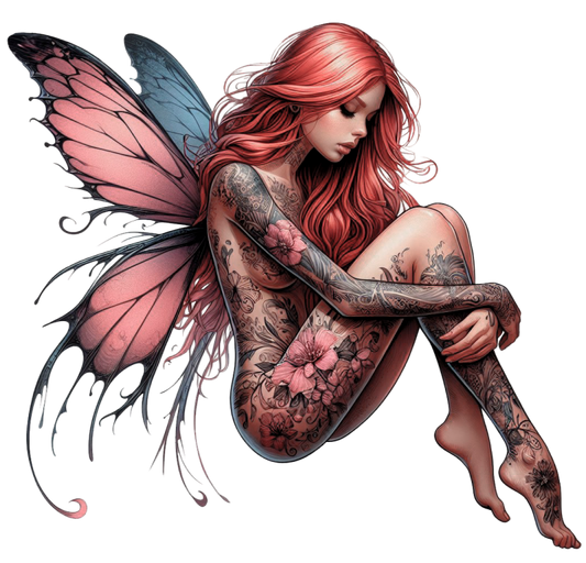 Red Fairy Wings Sitting Vinyl Sticker Decal
