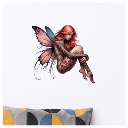 Red Fairy Wings Sitting Vinyl Sticker Decal