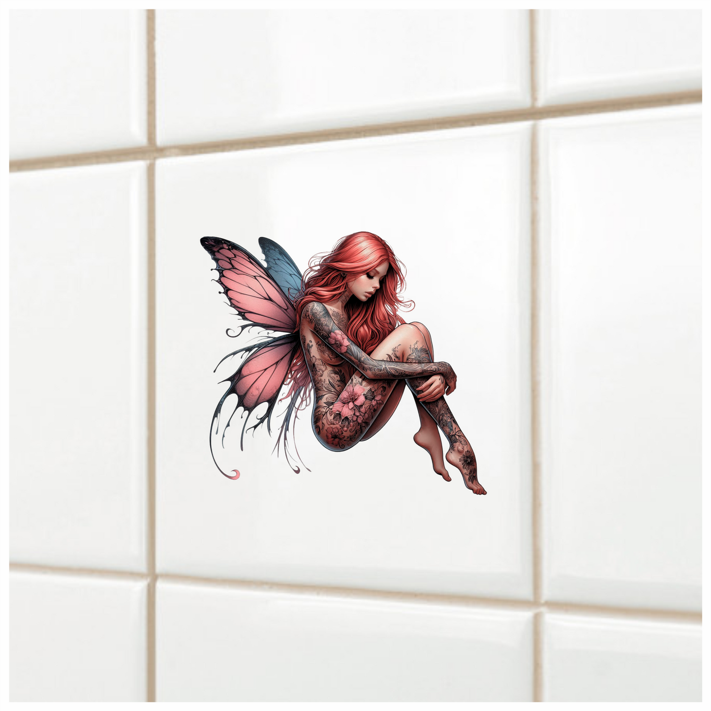 Red Fairy Wings Sitting Vinyl Sticker Decal