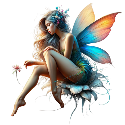 Fairy Woman Blue Wings Flower Vinyl Sticker Decal
