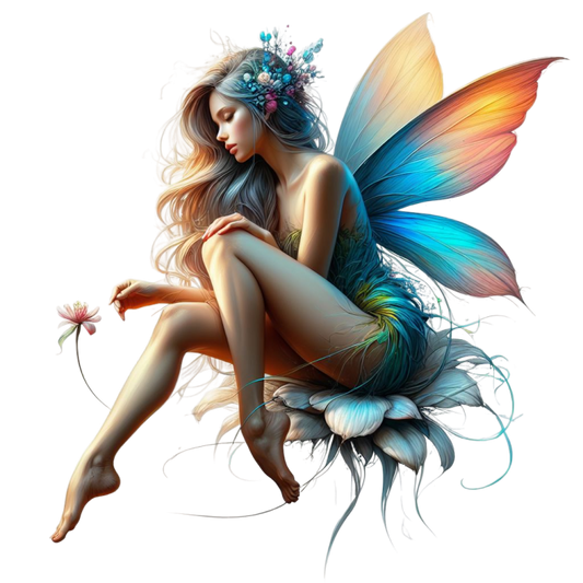 Fairy Woman Blue Wings Flower Vinyl Sticker Decal