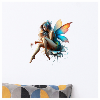 Fairy Woman Blue Wings Flower Vinyl Sticker Decal