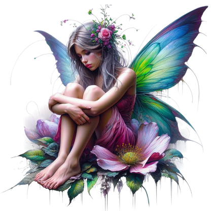 Fairy Girl Pink Wings Flowers Vinyl Sticker Decal