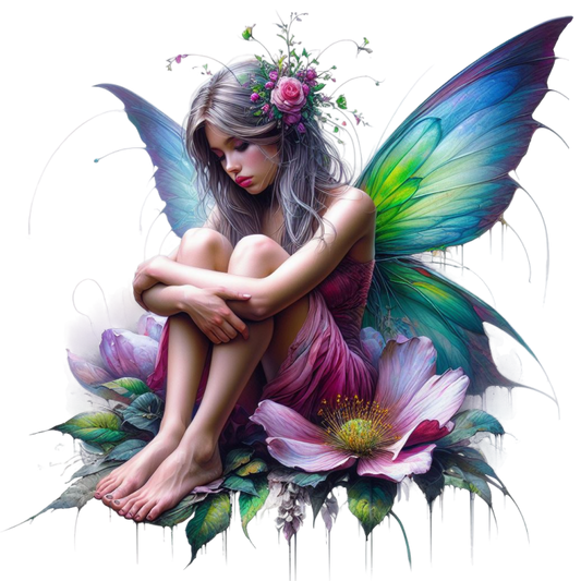 Fairy Girl Pink Wings Flowers Vinyl Sticker Decal