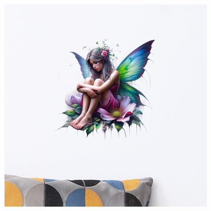 Fairy Girl Pink Wings Flowers Vinyl Sticker Decal