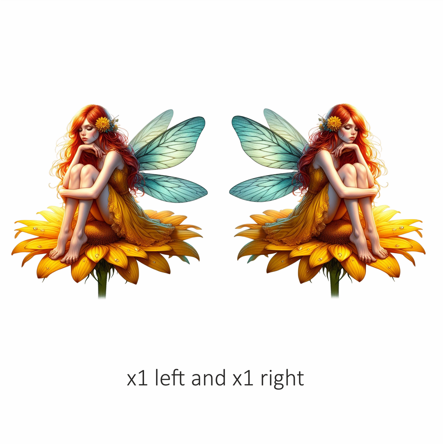 Red Fairy Sitting Flower Wings Yellow Vinyl Sticker Decal
