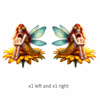 Red Fairy Sitting Flower Wings Yellow Vinyl Sticker Decal
