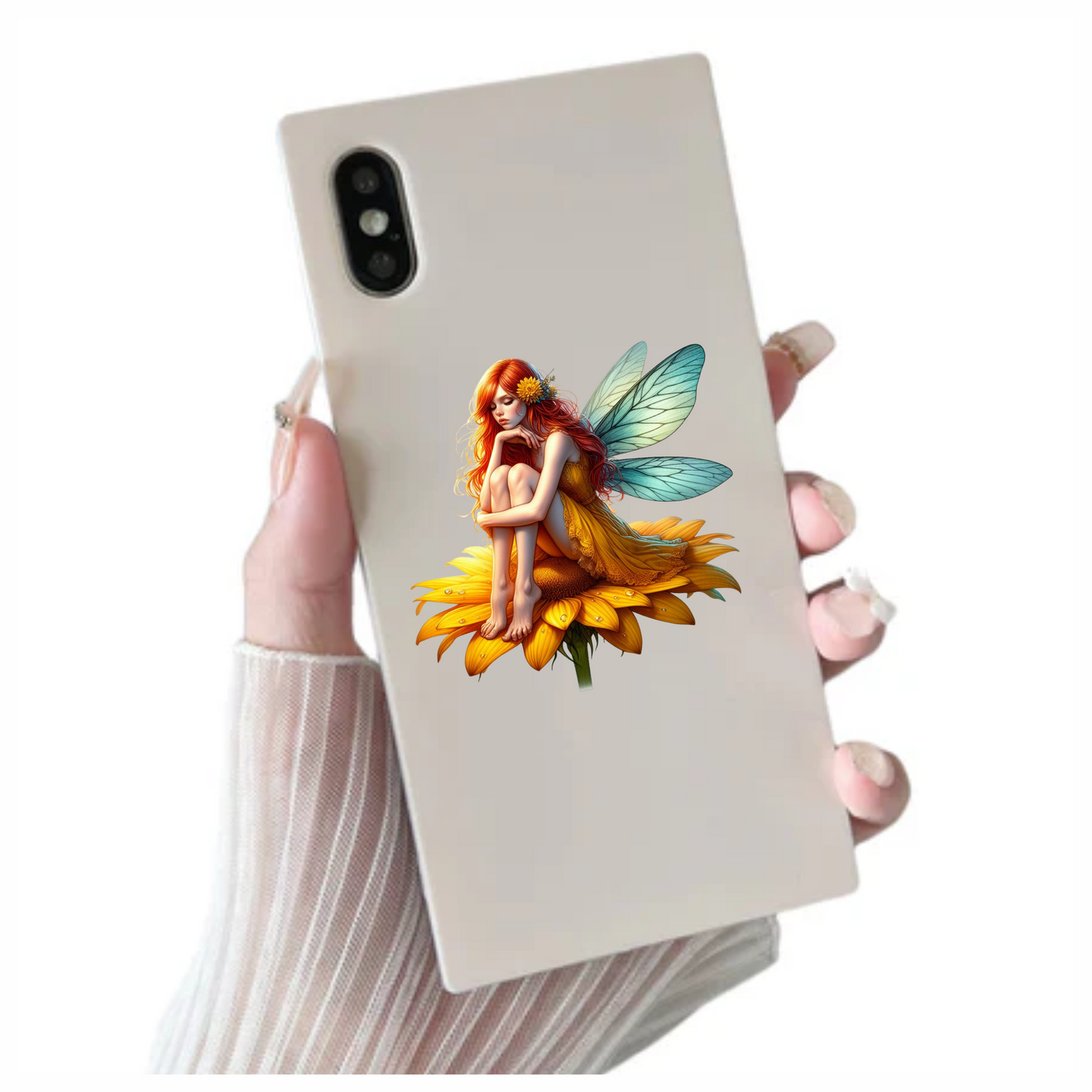 Red Fairy Sitting Flower Wings Yellow Vinyl Sticker Decal
