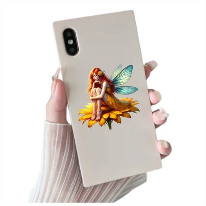 Red Fairy Sitting Flower Wings Yellow Vinyl Sticker Decal