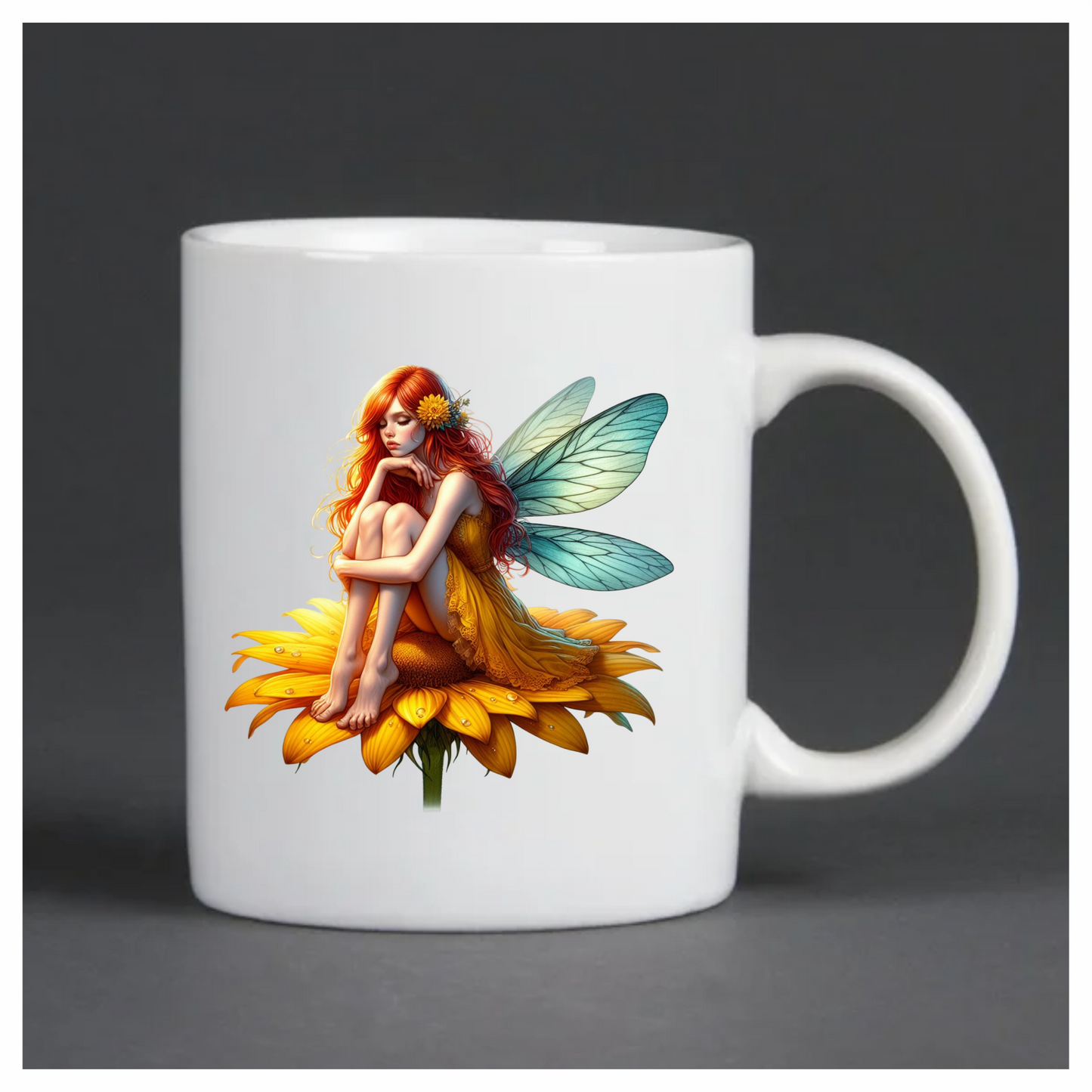 Red Fairy Sitting Flower Wings Yellow Vinyl Sticker Decal