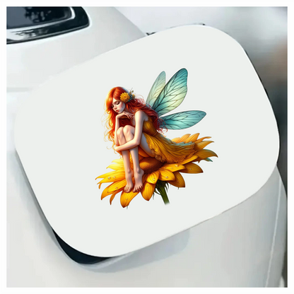 Red Fairy Sitting Flower Wings Yellow Vinyl Sticker Decal