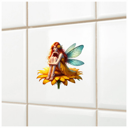 Red Fairy Sitting Flower Wings Yellow Vinyl Sticker Decal
