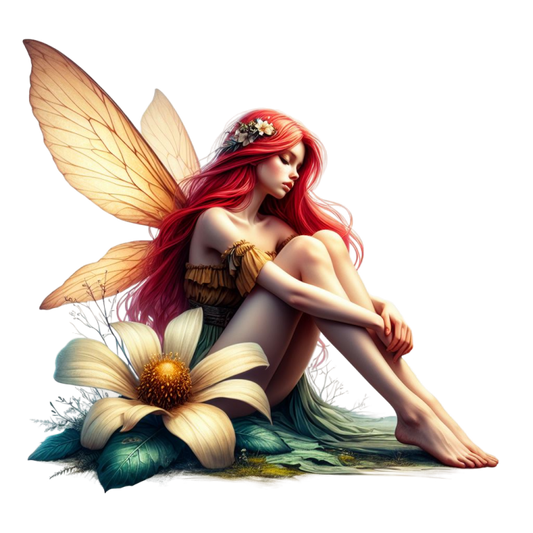 Fairy Red Wings Flower Sitting Vinyl Sticker Decal