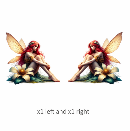 Fairy Red Wings Flower Sitting Vinyl Sticker Decal