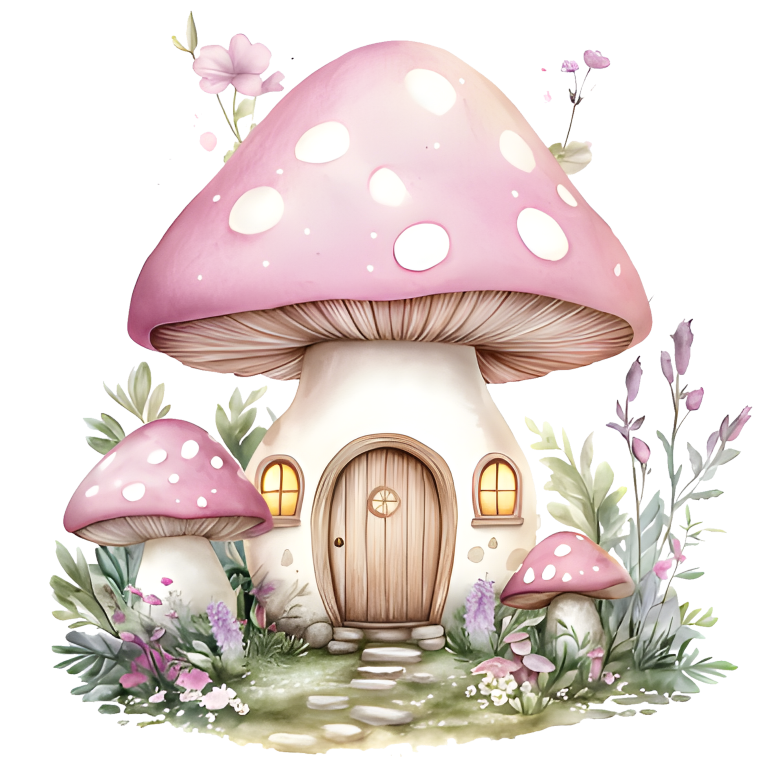 Pink Mushroom House Garden Flowers Vinyl Sticker Decal