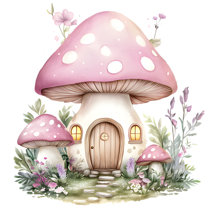Pink Mushroom House Garden Flowers Vinyl Sticker Decal