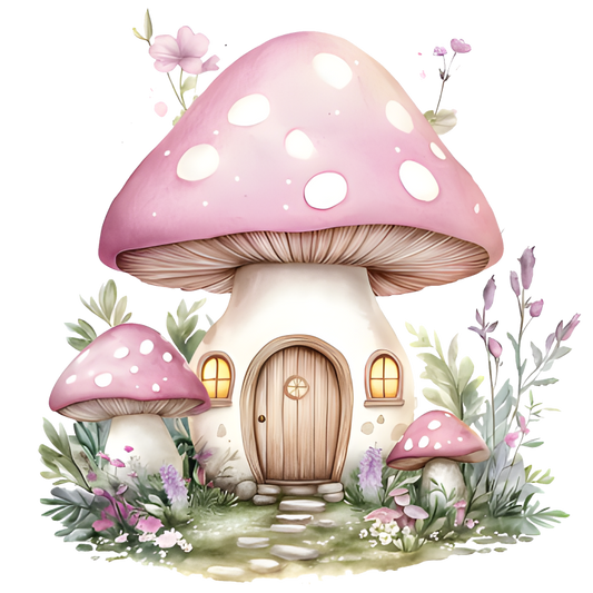 Pink Mushroom House Garden Flowers Vinyl Sticker Decal