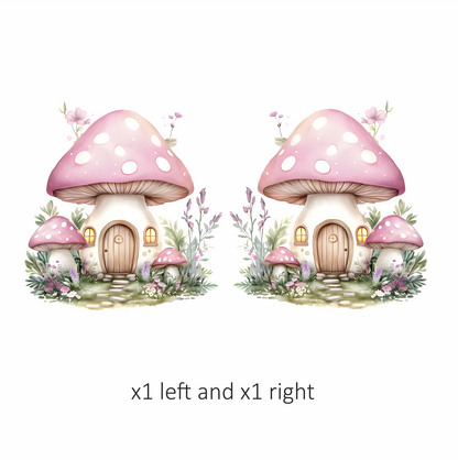 Pink Mushroom House Garden Flowers Vinyl Sticker Decal