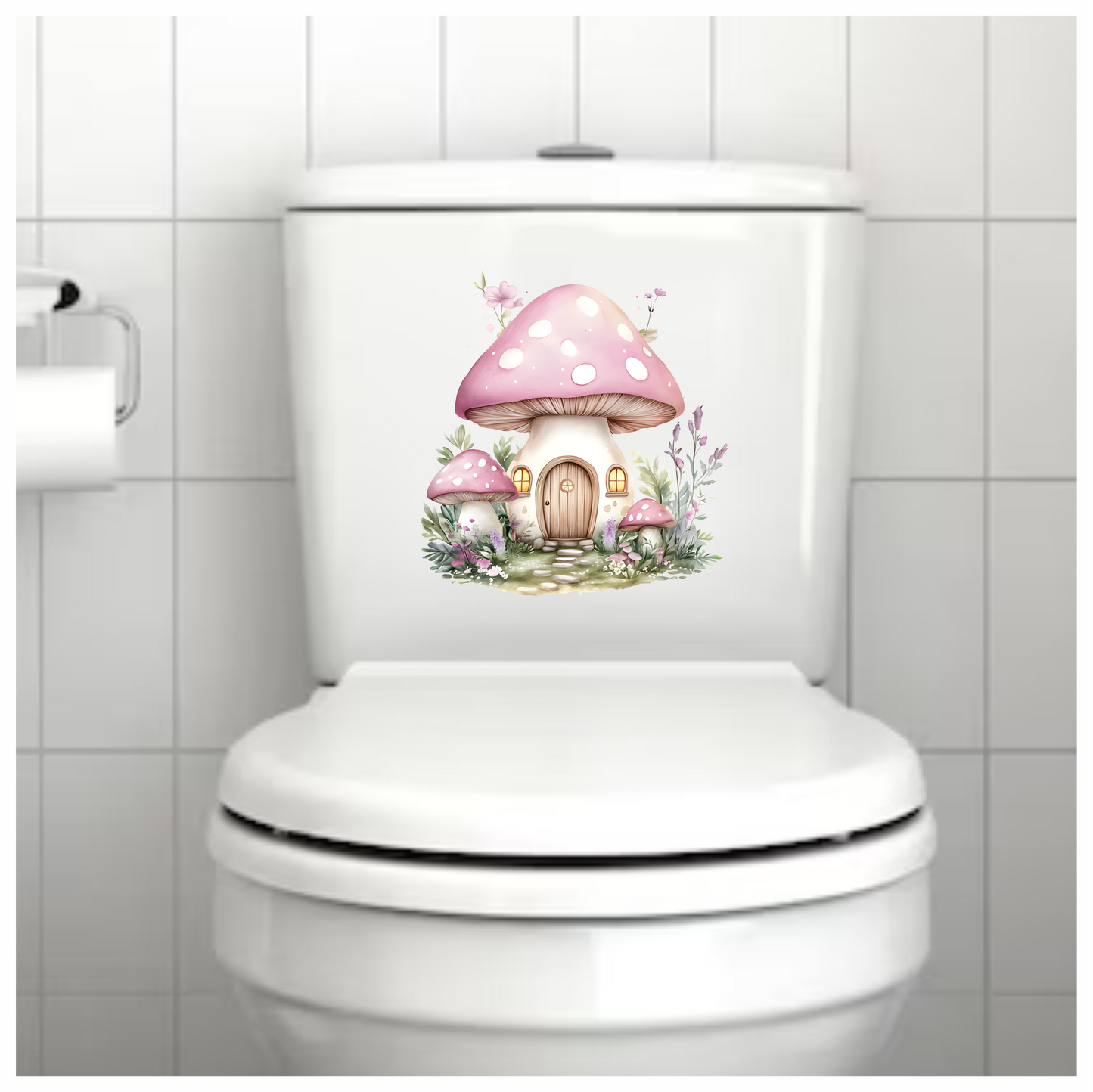 Pink Mushroom House Garden Flowers Vinyl Sticker Decal