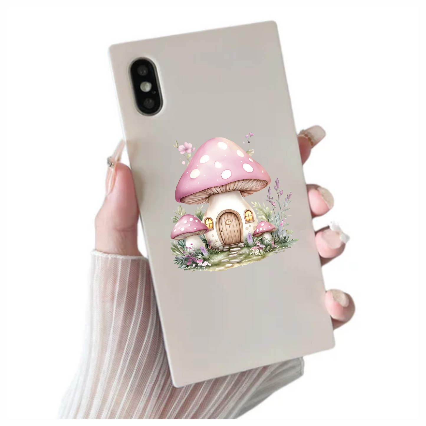 Pink Mushroom House Garden Flowers Vinyl Sticker Decal